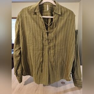 Free People Oversized Linen/Cotton Moss Top, SP